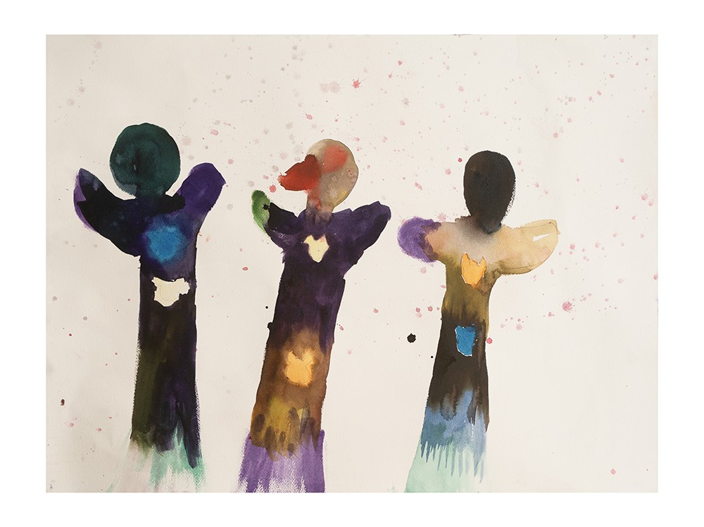 Three figures dancing in the wind